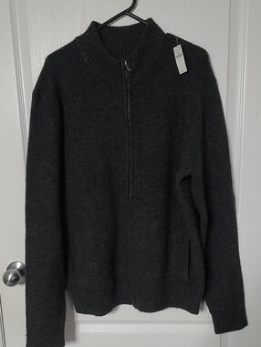 Old Navy Men's Dark Charcoal Full-Zip Sweater Size LARGE New